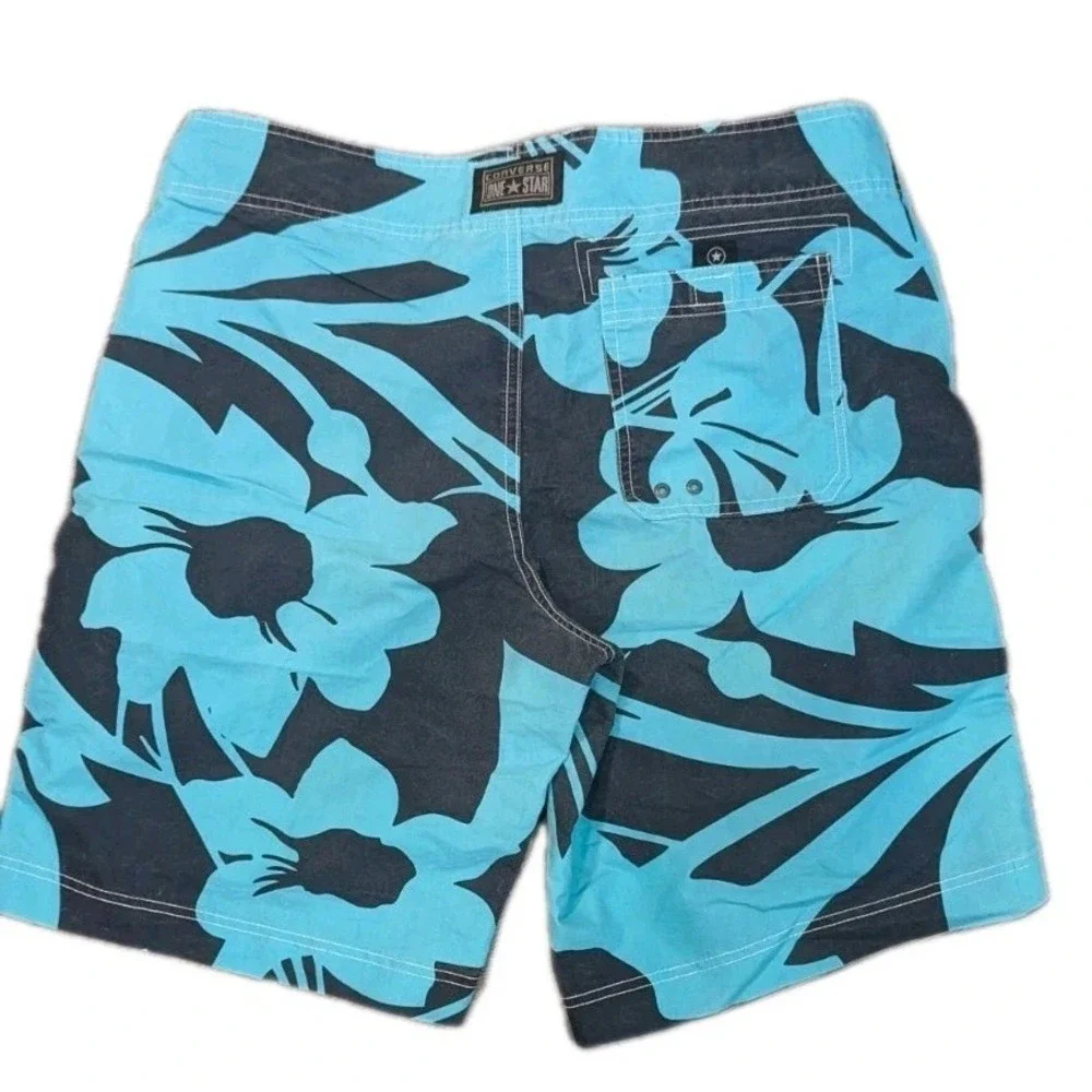 Converse One Star Mens‎ 36 Navy & Teal Board Shorts Trunks Floral Pockets Logo